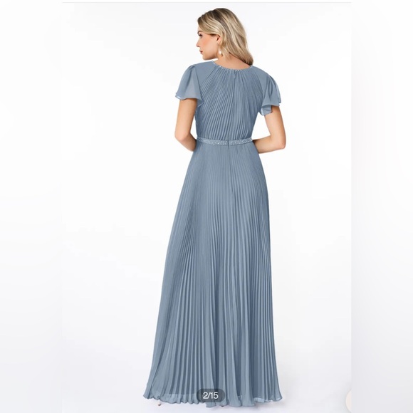 Azazie Kara Dusty Blue Formal Pleated Dress - Picture 2 of 4